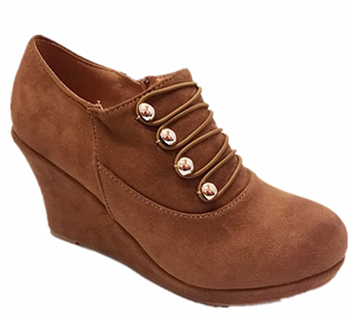 Top Moda Vance-50 Women's Fashion Platform Button Low Heel Wedges Booties Shoes