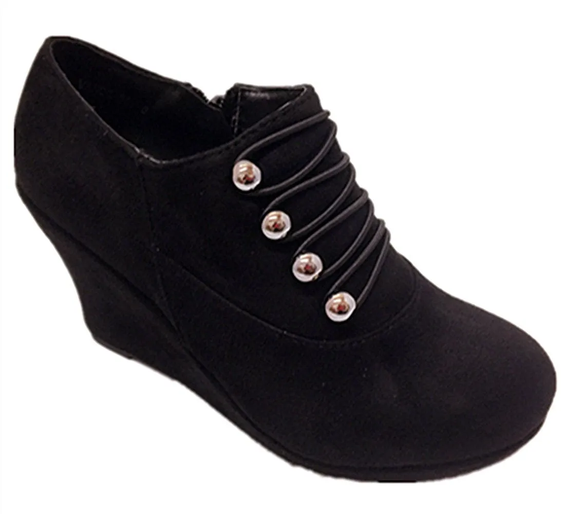 Top Moda Vance-50 Women's Fashion Platform Button Low Heel Wedges Booties Shoes