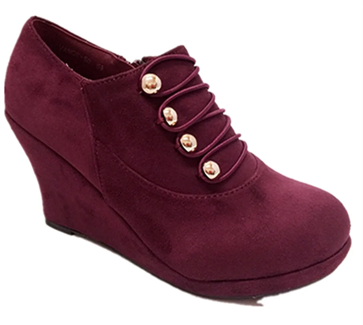 Top Moda Vance-50 Women's Fashion Platform Button Low Heel Wedges Booties Shoes