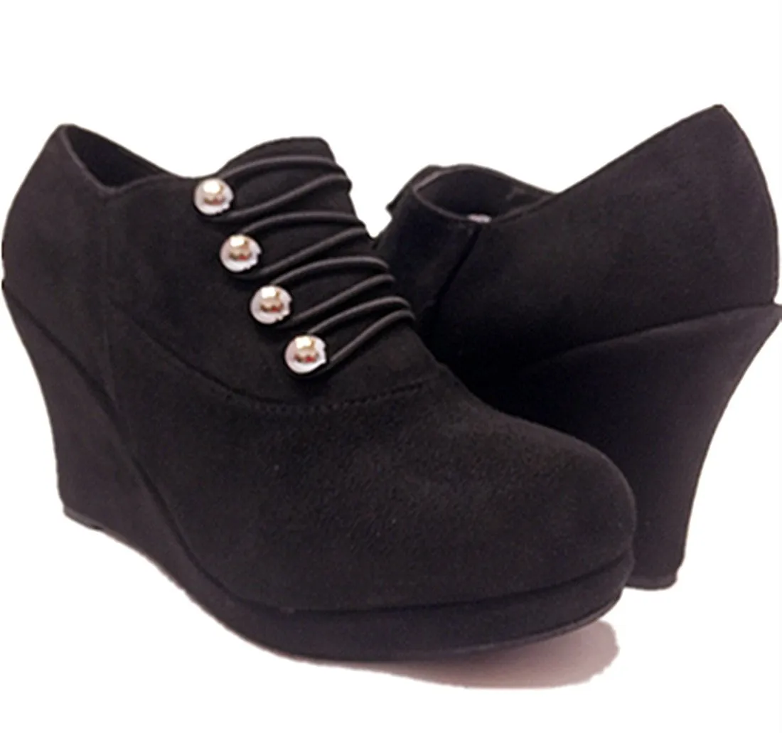 Top Moda Vance-50 Women's Fashion Platform Button Low Heel Wedges Booties Shoes