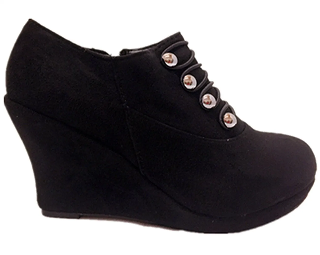 Top Moda Vance-50 Women's Fashion Platform Button Low Heel Wedges Booties Shoes