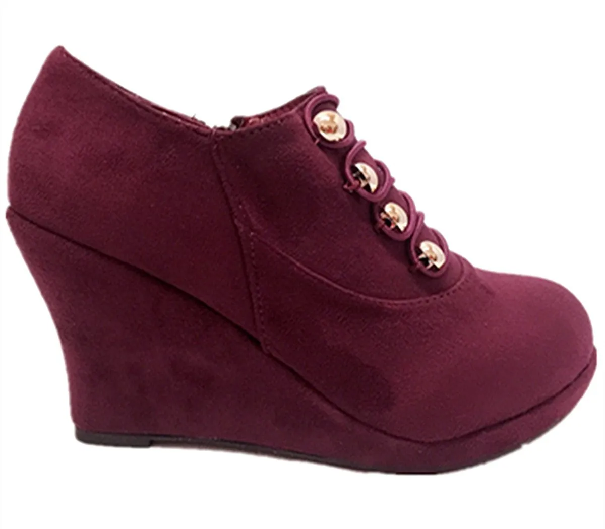 Top Moda Vance-50 Women's Fashion Platform Button Low Heel Wedges Booties Shoes