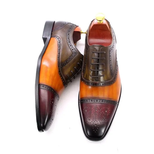 Tri-Tone Genuine Leather Brogue Shoes
