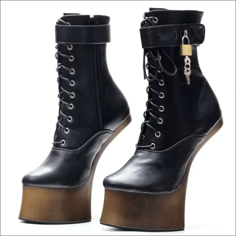 Unique Heel-less Hoof Lace Up Cosplay Lockable Boots in Black
