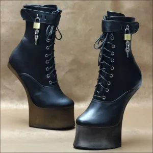 Unique Heel-less Hoof Lace Up Cosplay Lockable Boots in Black