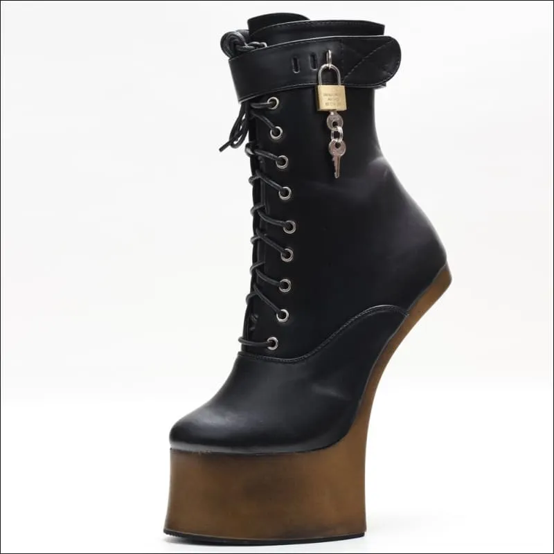Unique Heel-less Hoof Lace Up Cosplay Lockable Boots in Black