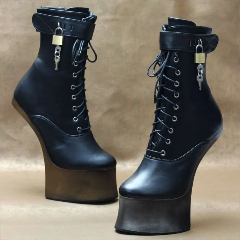 Unique Heel-less Hoof Lace Up Cosplay Lockable Boots in Black