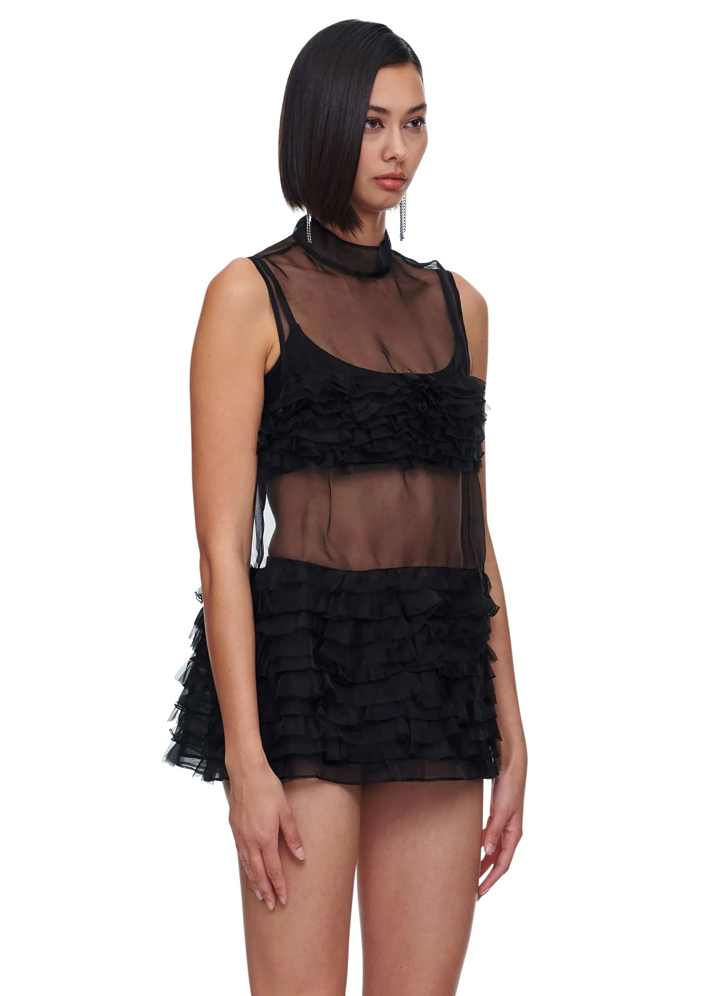 VIAVIA 100% Silk Ruffle Top Dress