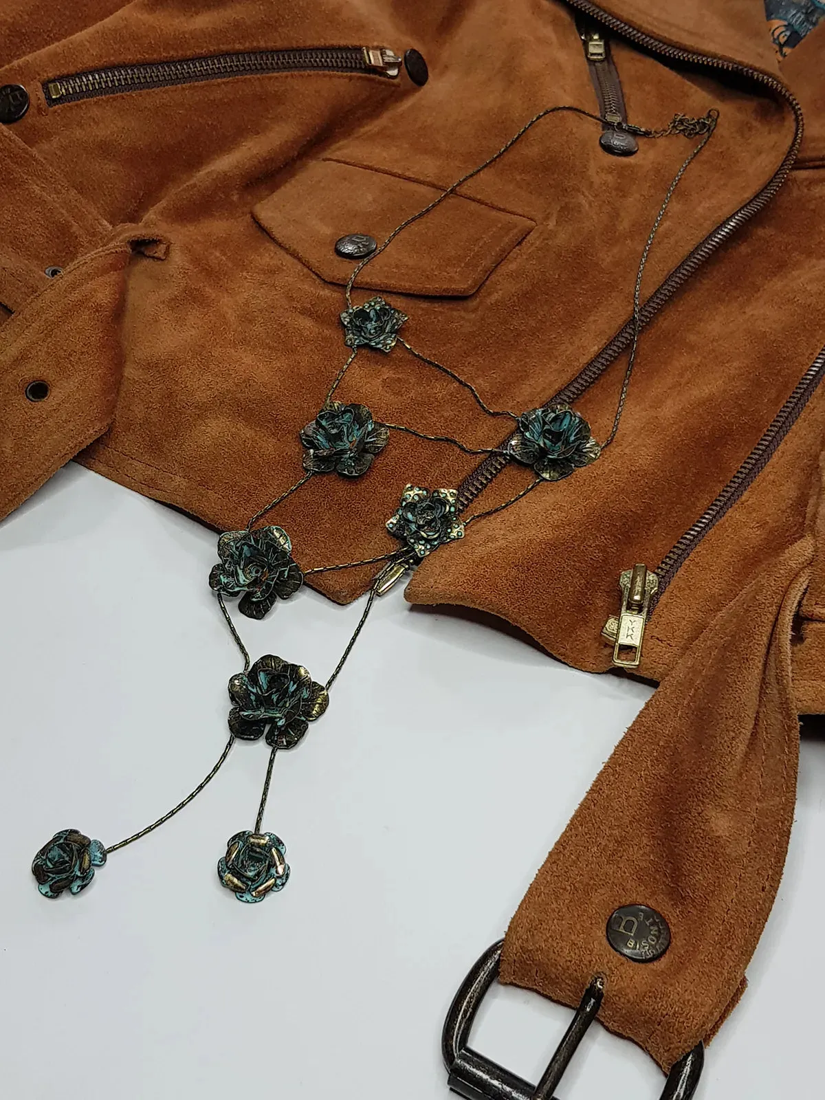 Vintage 1990s Patina Genuine Metal Flower Necklace