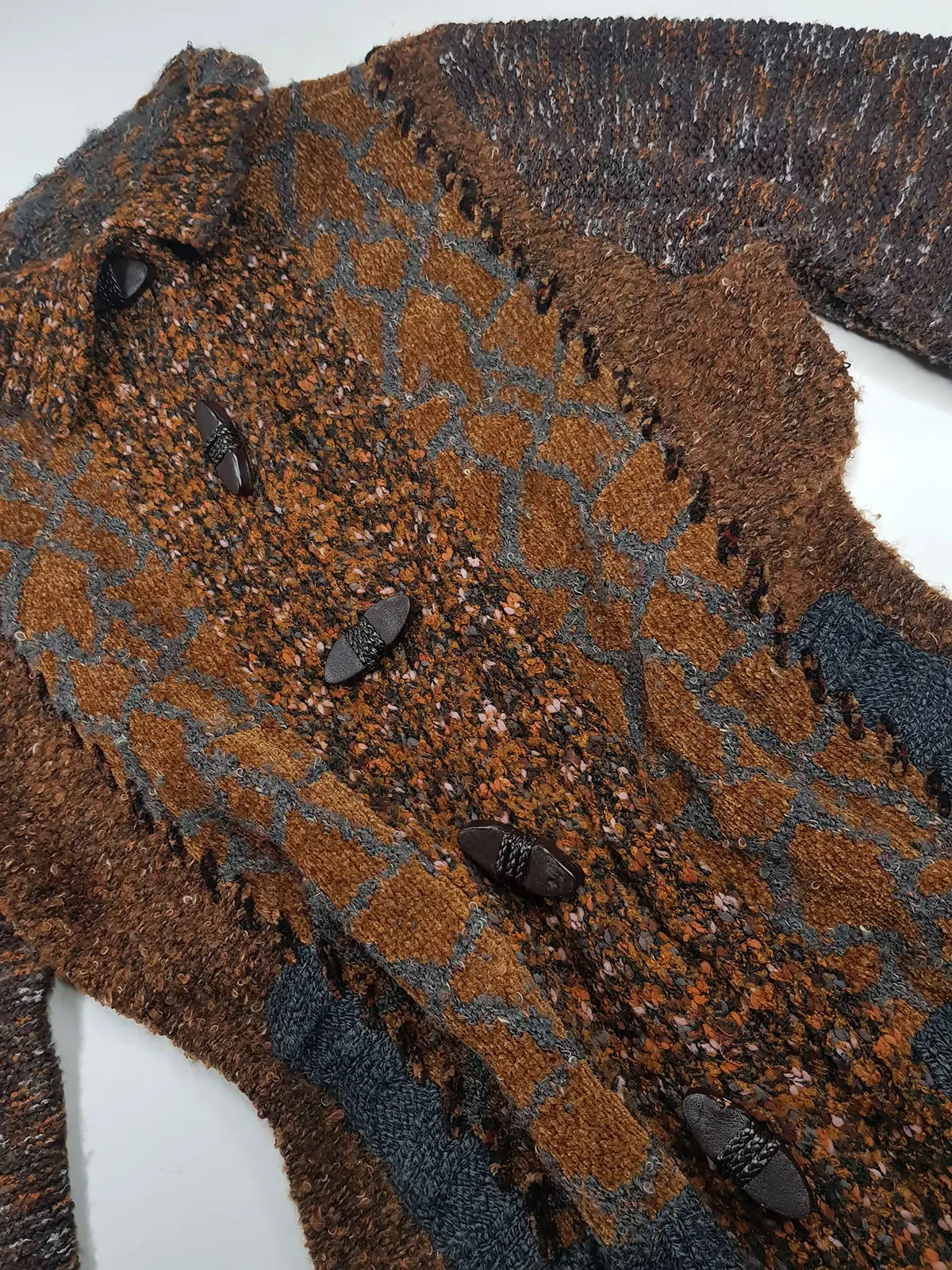 Vintage 1990s Sexy Earth Fairy Woodland Toned -  Hand Knitted Jacket with Leather Toggle Buttons