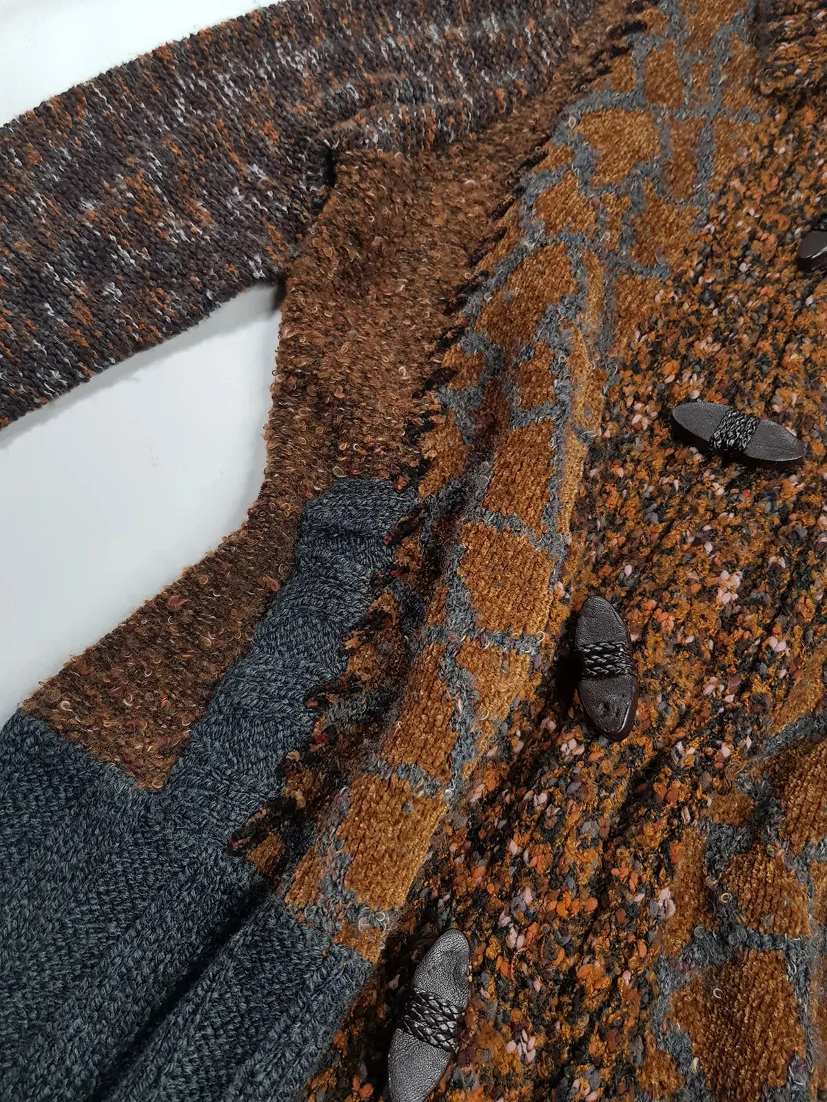 Vintage 1990s Sexy Earth Fairy Woodland Toned -  Hand Knitted Jacket with Leather Toggle Buttons