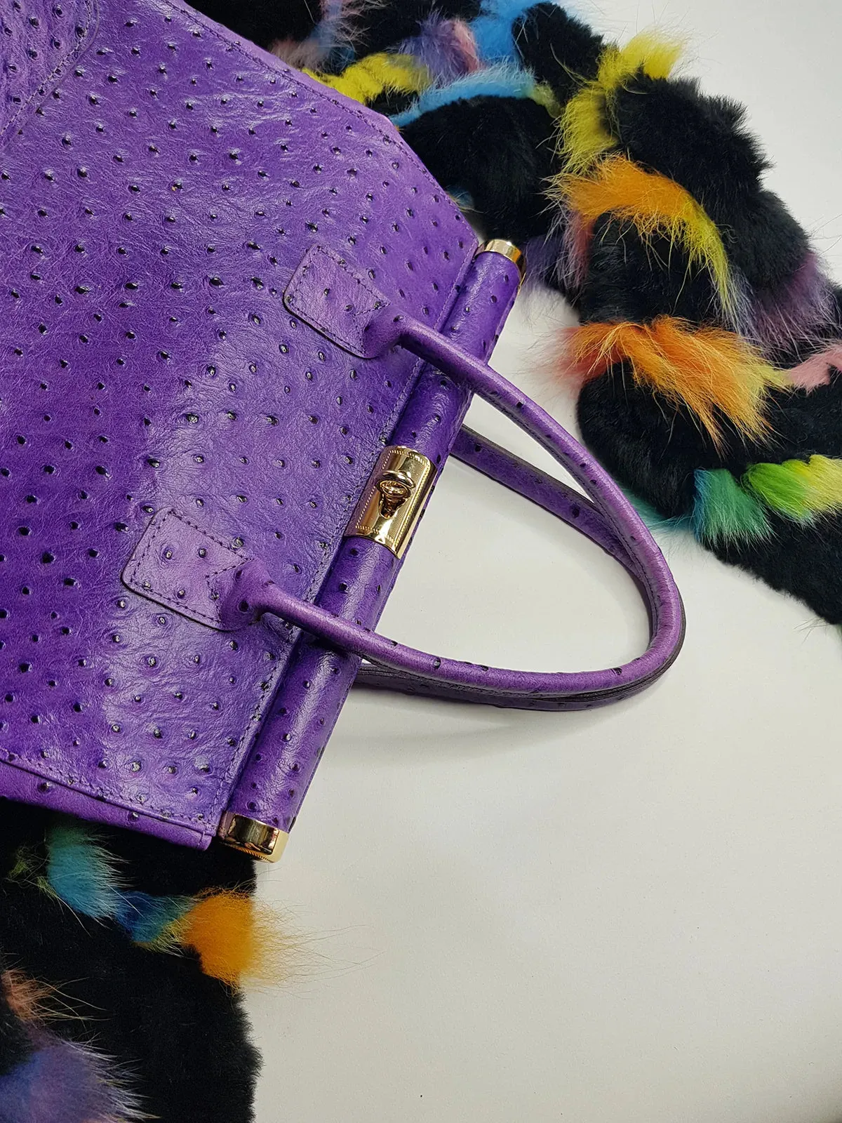 Vintage 70s Rich Glamour Italian Made Designer Borse in Pelle Genuine Ostrich Leather Bag