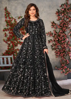 Vintage Black Wedding Function Pant Style Anarkali Suit