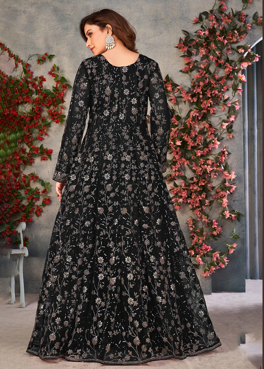 Vintage Black Wedding Function Pant Style Anarkali Suit